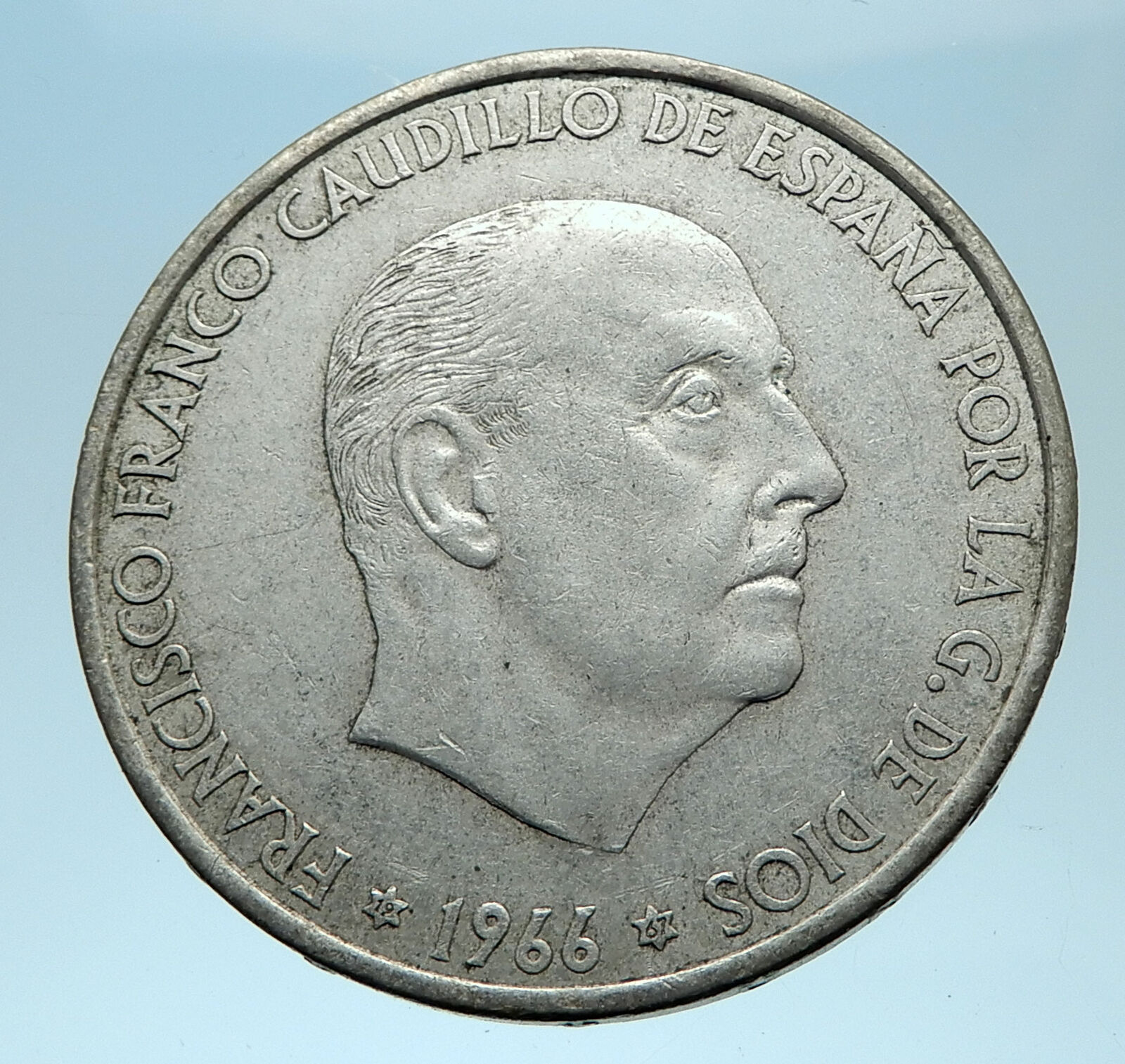 1966 Spain Large Franco Cadillo Genuine Silver 100 Pesetas Spanish Coin i77927