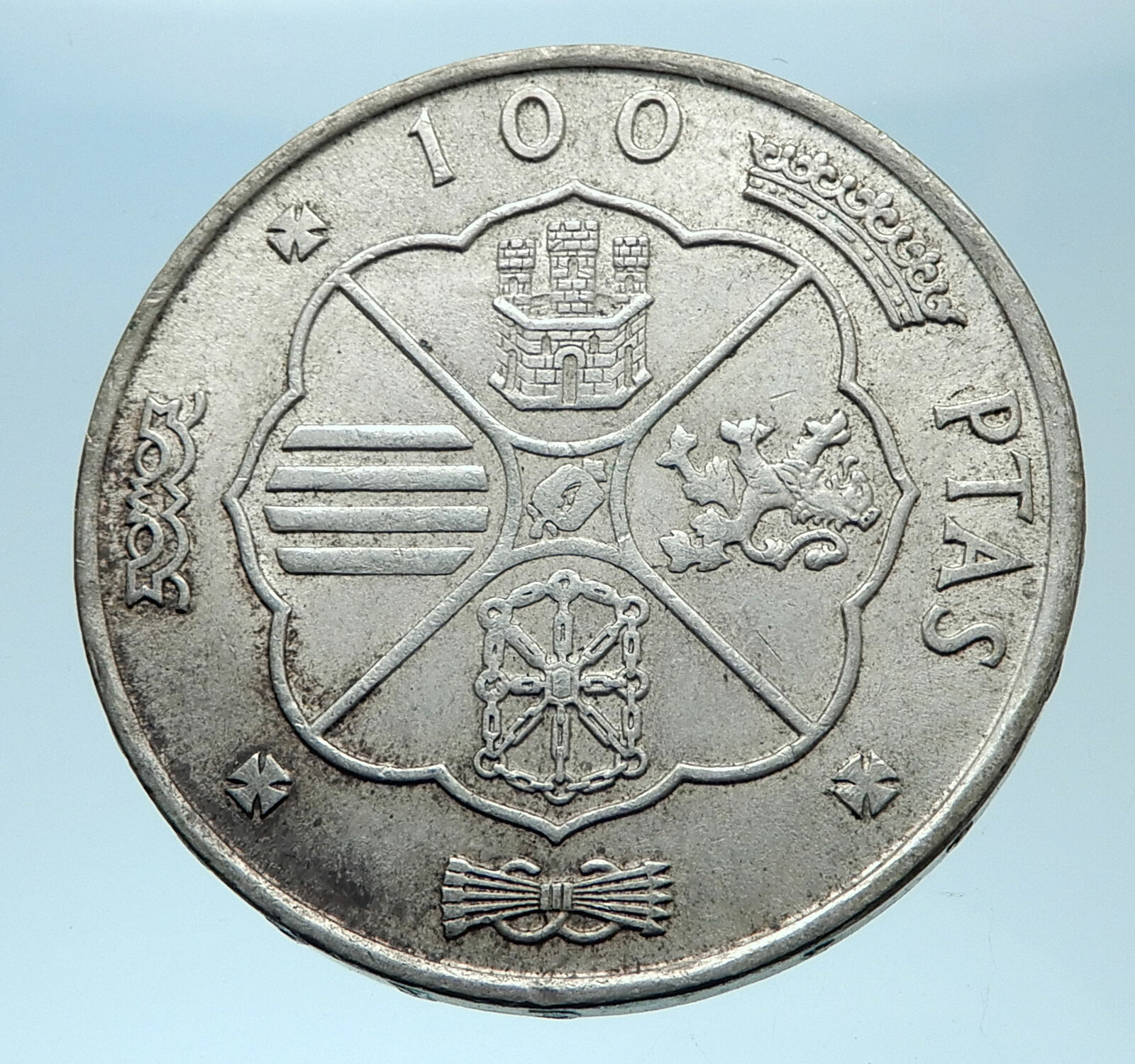 1966 Spain Large Franco Cadillo Genuine Silver 100 Pesetas Spanish Coin i77927