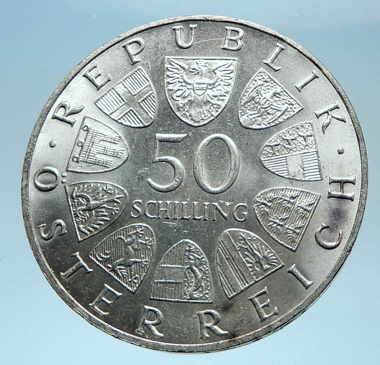 1965 AUSTRIA 600th of VIENNA UNIVERSITY Rudolf IV Der Stifter Silver Coin i78015