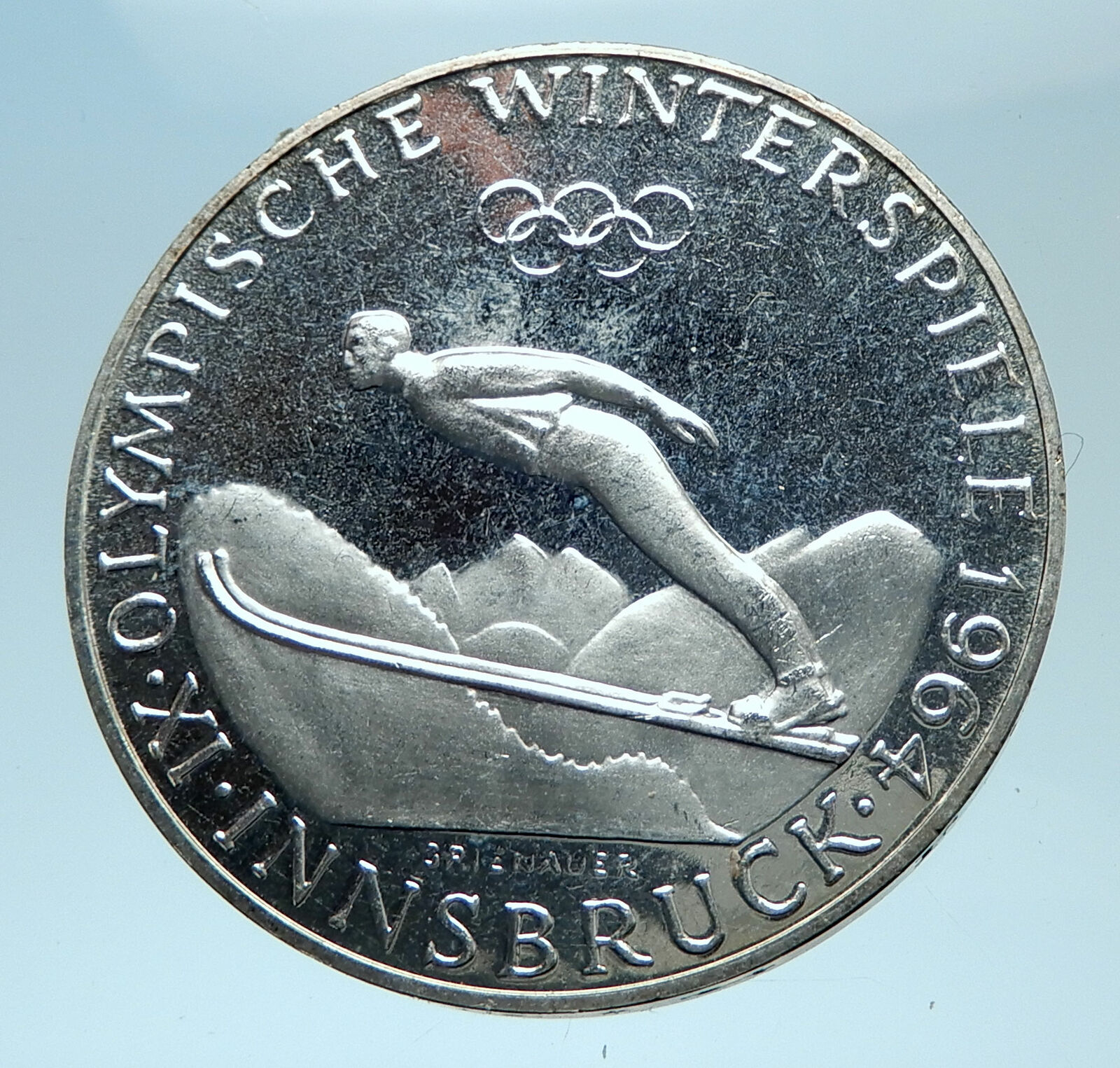 1964 AUSTRIA Innsbruck Winter Olympic Games SKIING Proof Silver 50S Coin i78029