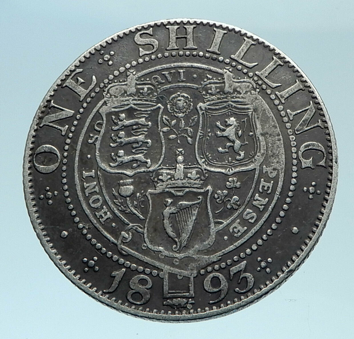 1893 UK Great Britain United Kingdom QUEEN VICTORIA Shilling Silver Coin i78317