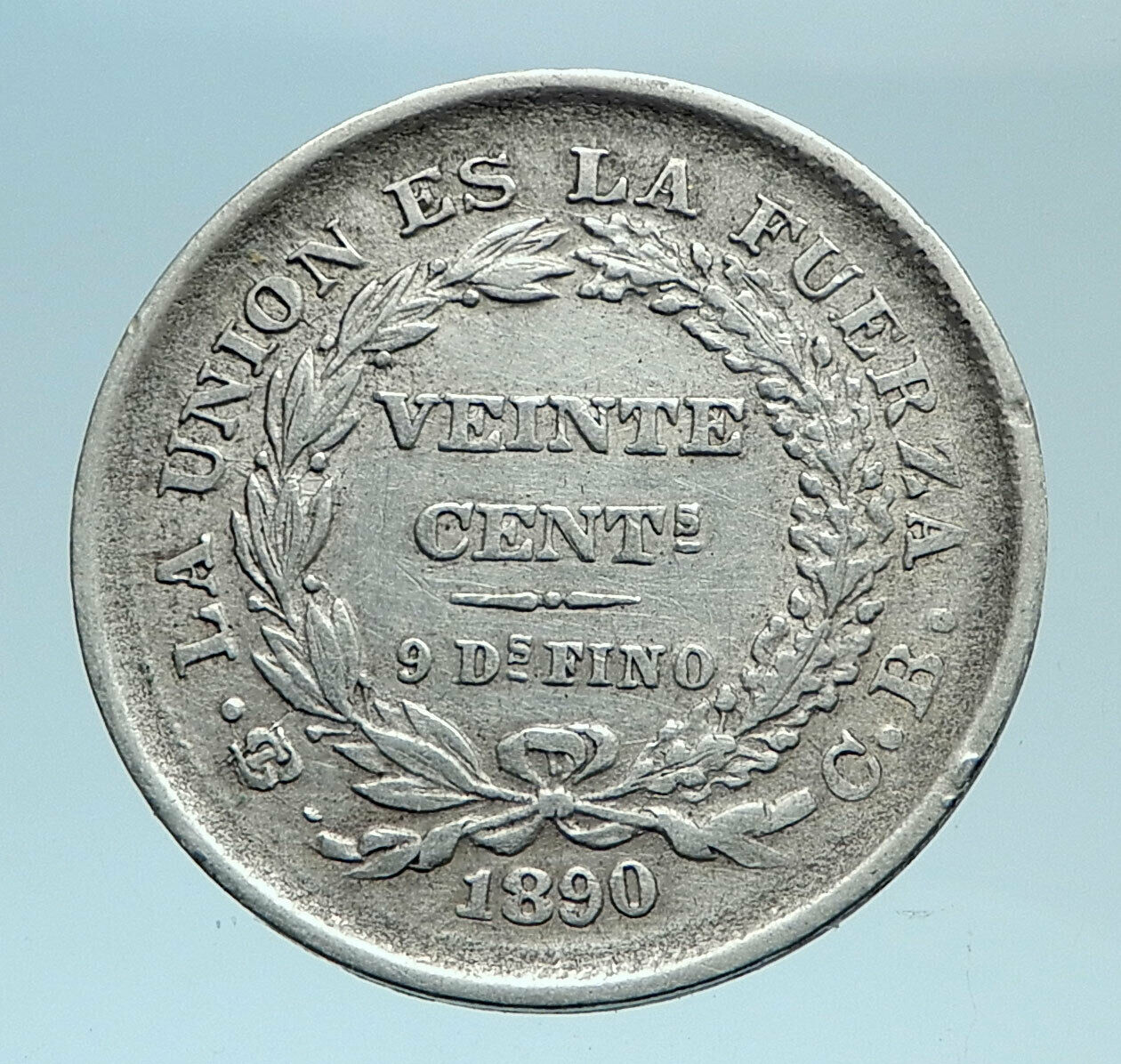 1891 PTS CB BOLIVIA Antique Floral Reef Genuine 20 Centavos Silver Coin i78309