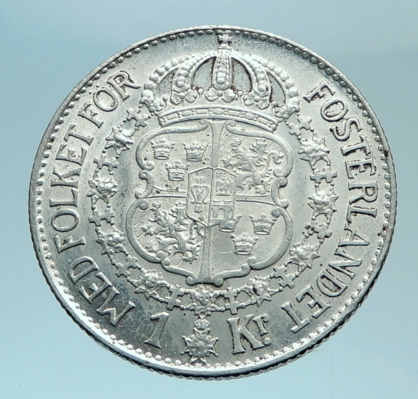 1935 Sweden GUSTAF V Silver Krona Crowned ARMS Antique Vintage Coin i78304