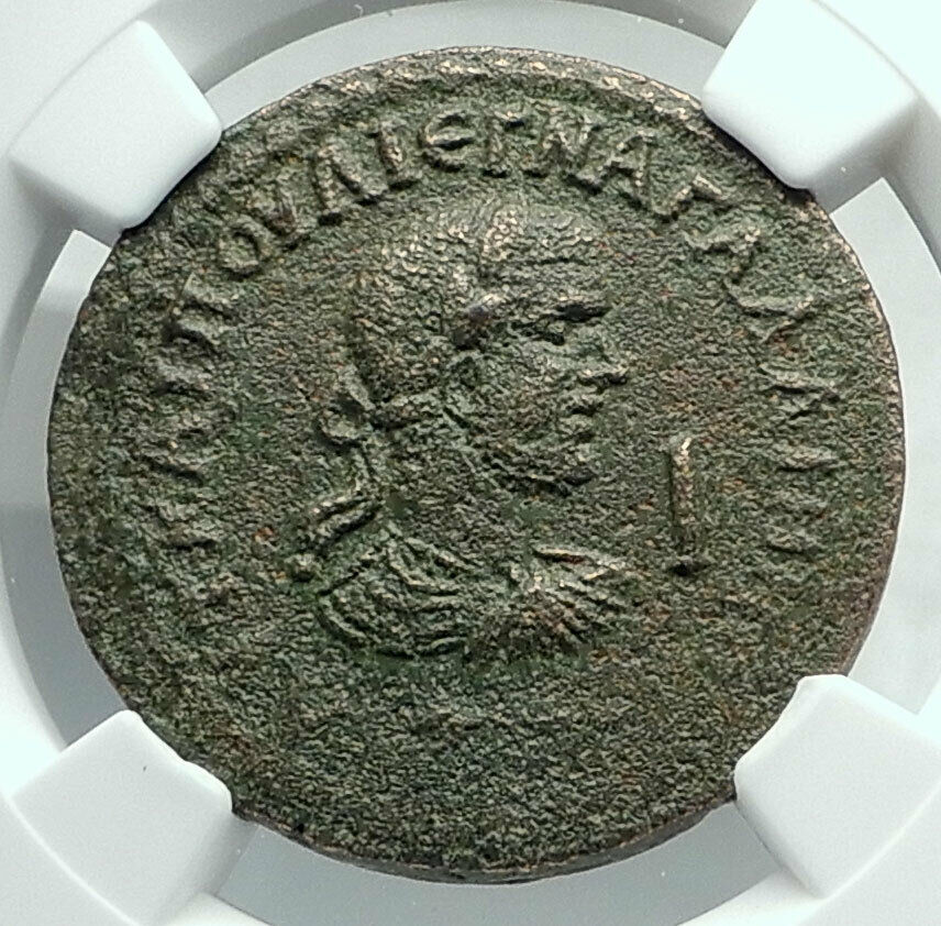 GALLIENUS 253AD Side Pamphylia Authentic Ancient Roman Coin w APOLLO NGC i78448