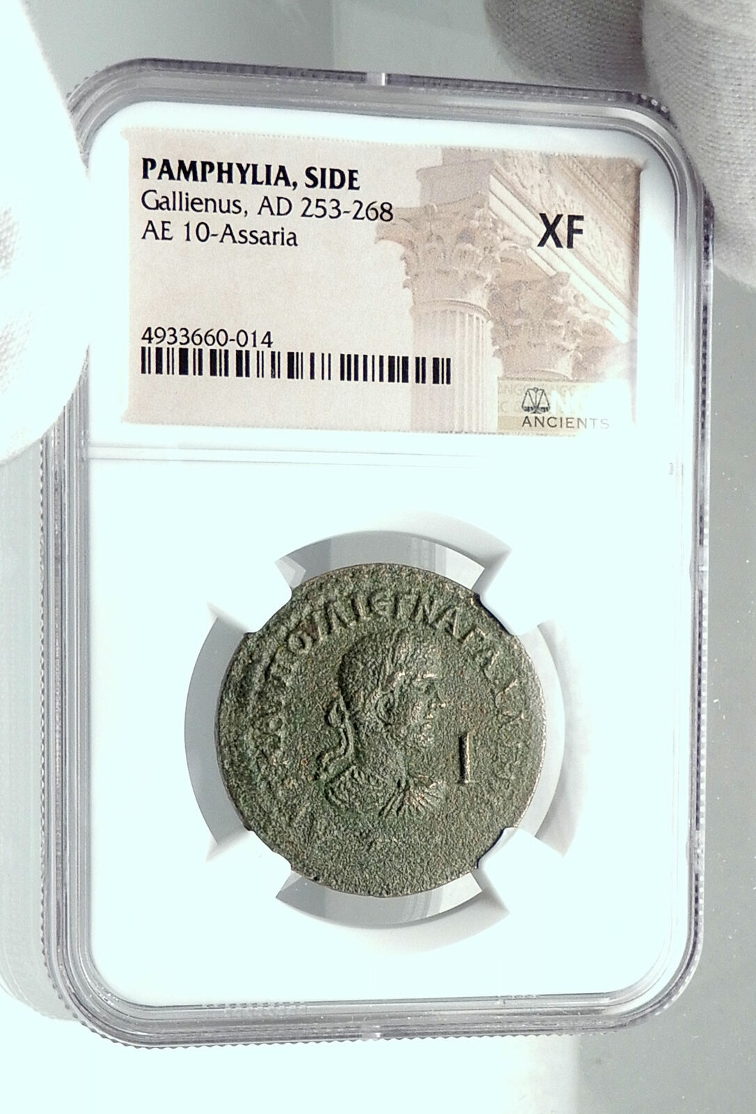 GALLIENUS 253AD Side Pamphylia Authentic Ancient Roman Coin w APOLLO NGC i78448