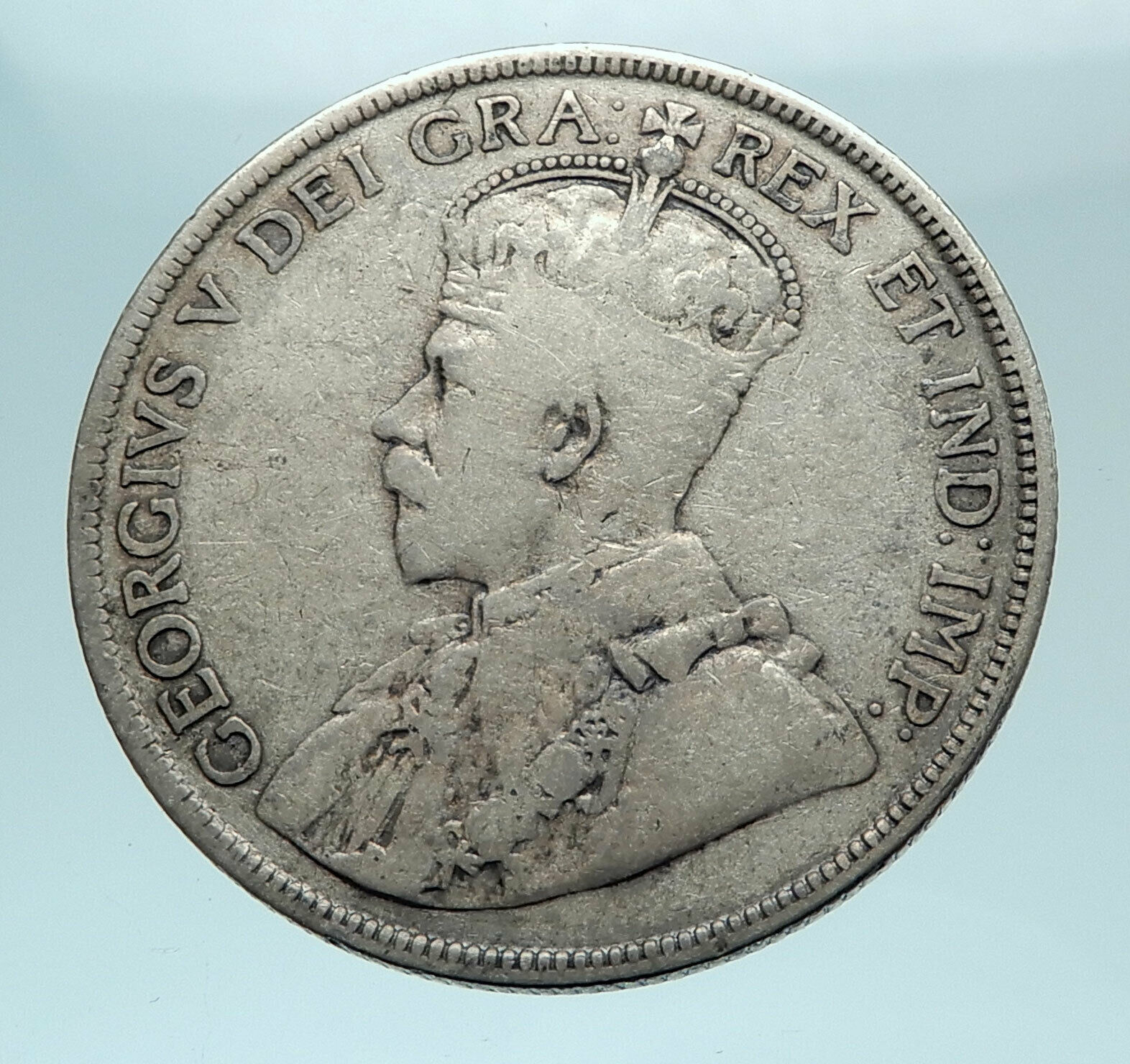 1911 CANADA Newfoundland UK King George V Genuine SILVER 50 CENTS Coin i78652