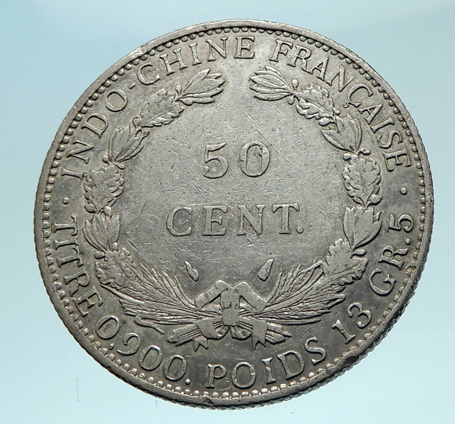 1936 A FRENCH INDO-CHINA Genuine Silver 50 Cent Coin France Republic i78618