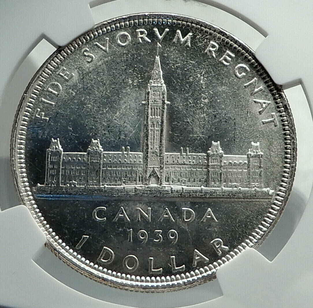 1939 CANADA Canadian Cetnre Block in Ottwa George VI Silver $1 Coin NGC i79715