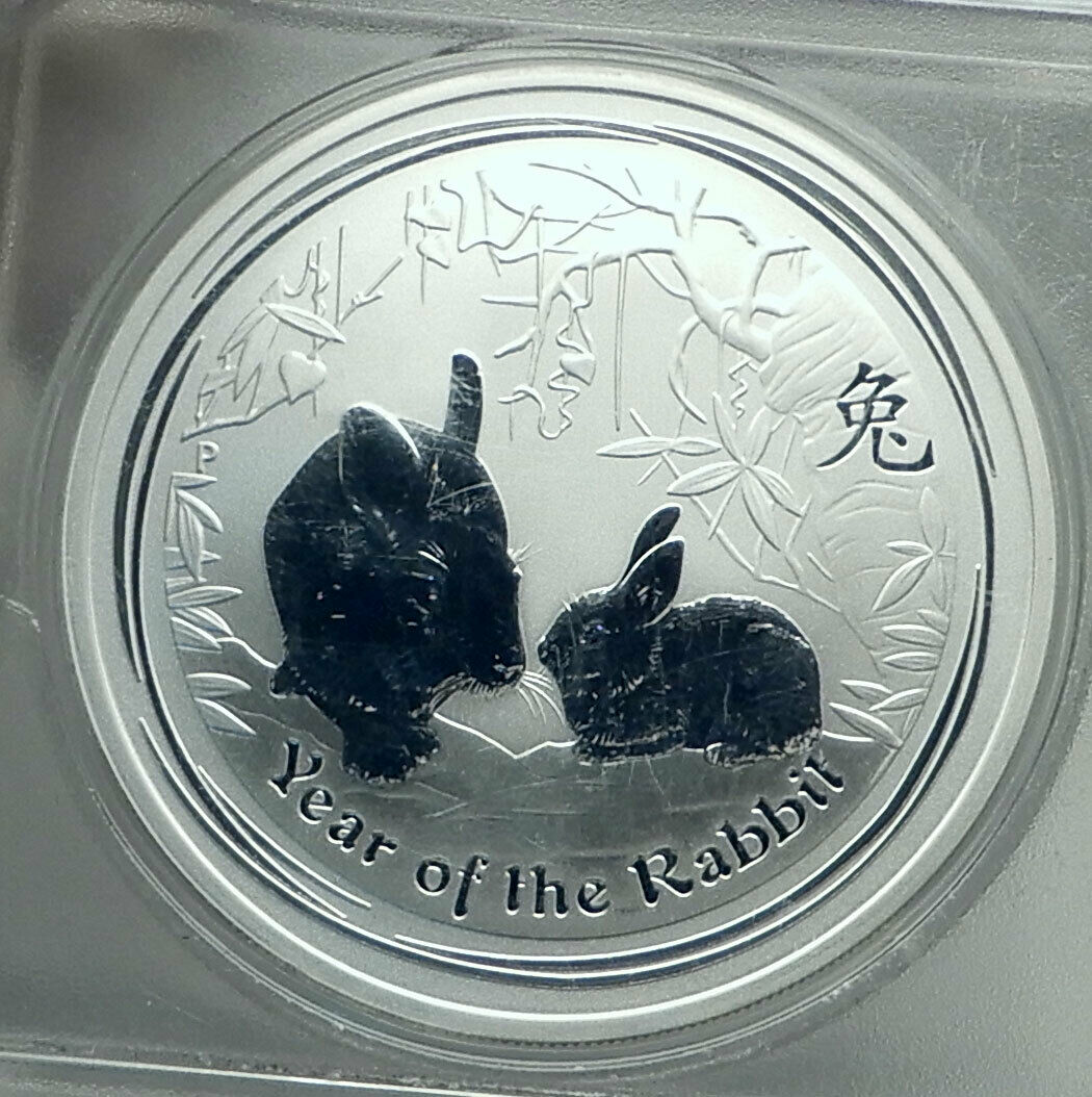 2011 AUSTRALIA Elizabeth II Chinese Zodiac Rabbits Silver $ Coin ANACS MS i79224