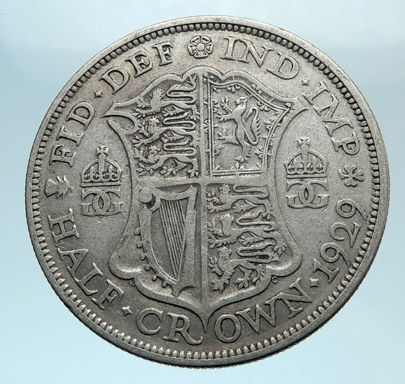 1929 Great Britain United Kingdom UK King GEORGE V Silver Half Crown Coin i78368