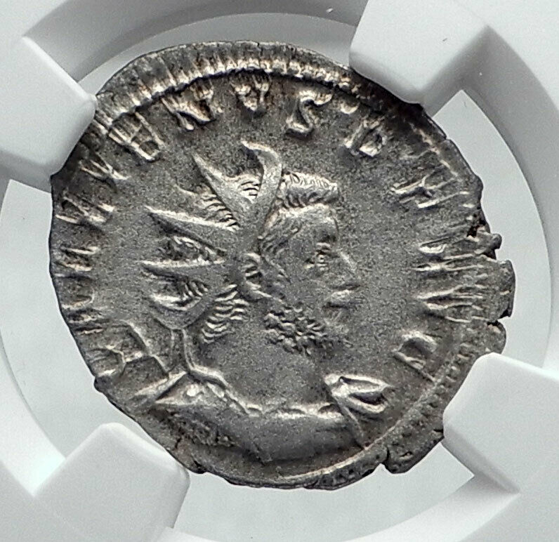 GALLIENUS Authentic Ancient Billon Silver Lyons 258AD Roman Coin NGC i81338