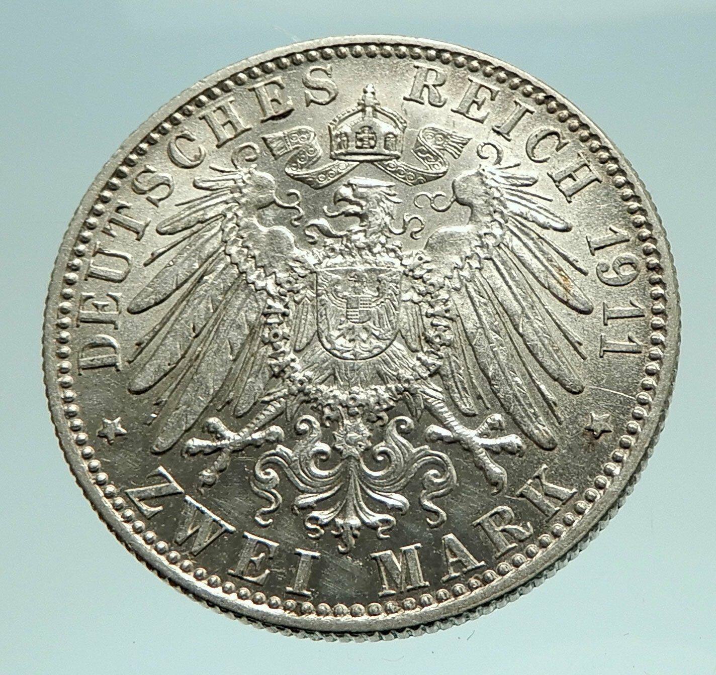 1911 GERMANY Bavaria Otto I w PRINCE LUITPOLD Antique Silver 2 Marks Coin i76145