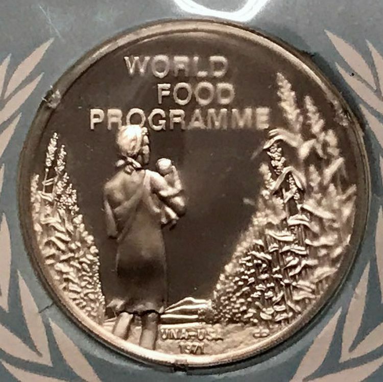 1971 UNITED NATIONS Silver Proof Medal & Stamp SET World Food Programme i65217