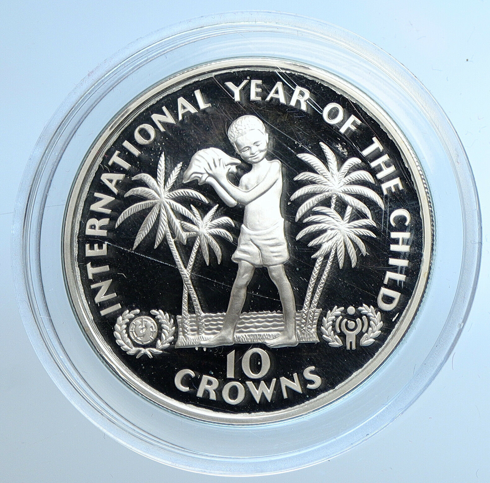 1976 TURKS AND CAICOS Year of the Child UN Proof Silver 10 Crowns Coin i109741