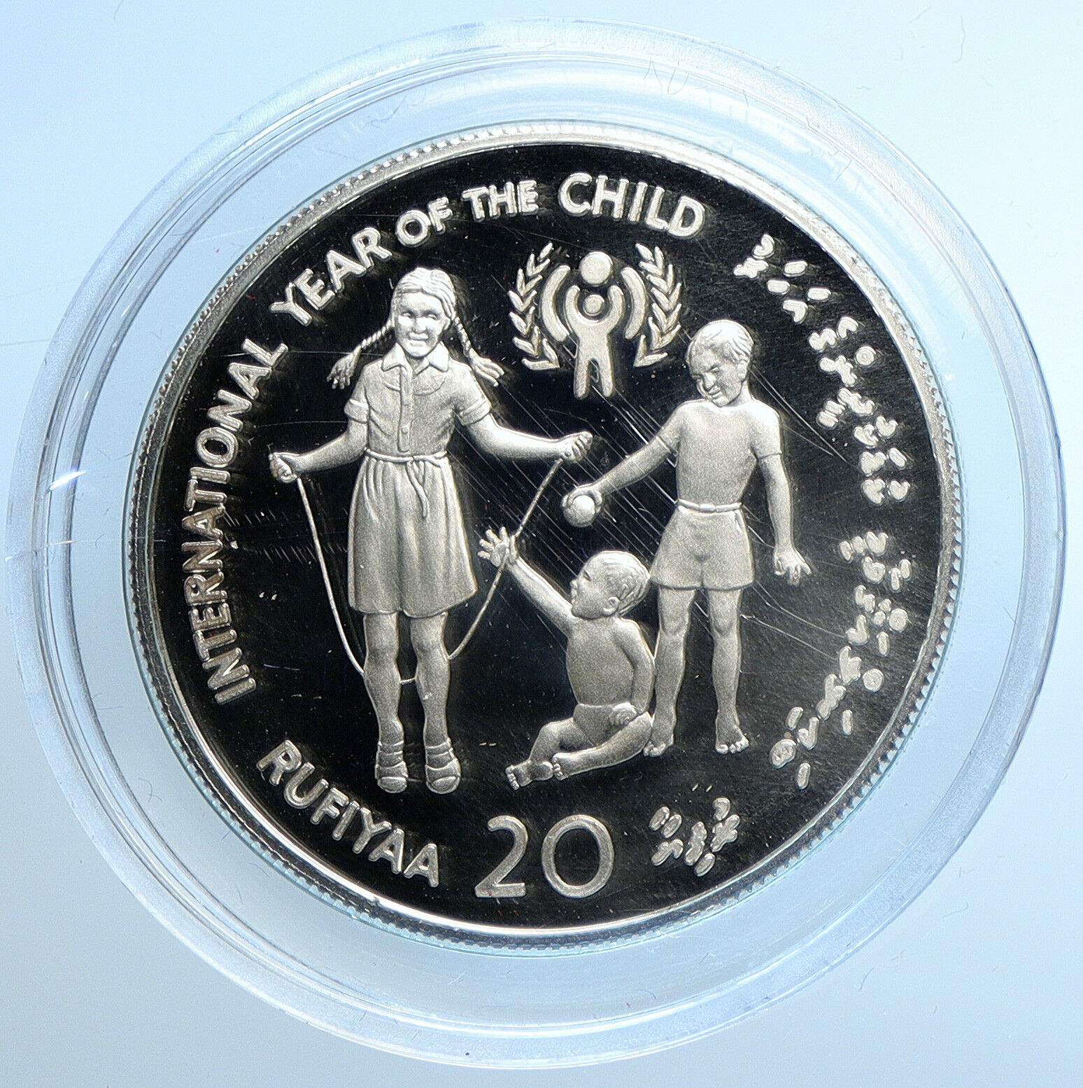 1979 MALDIVES ISLANDS UN YEAR OF THE CHILD Proof Silver 20 Rufiyaa Coin i109732