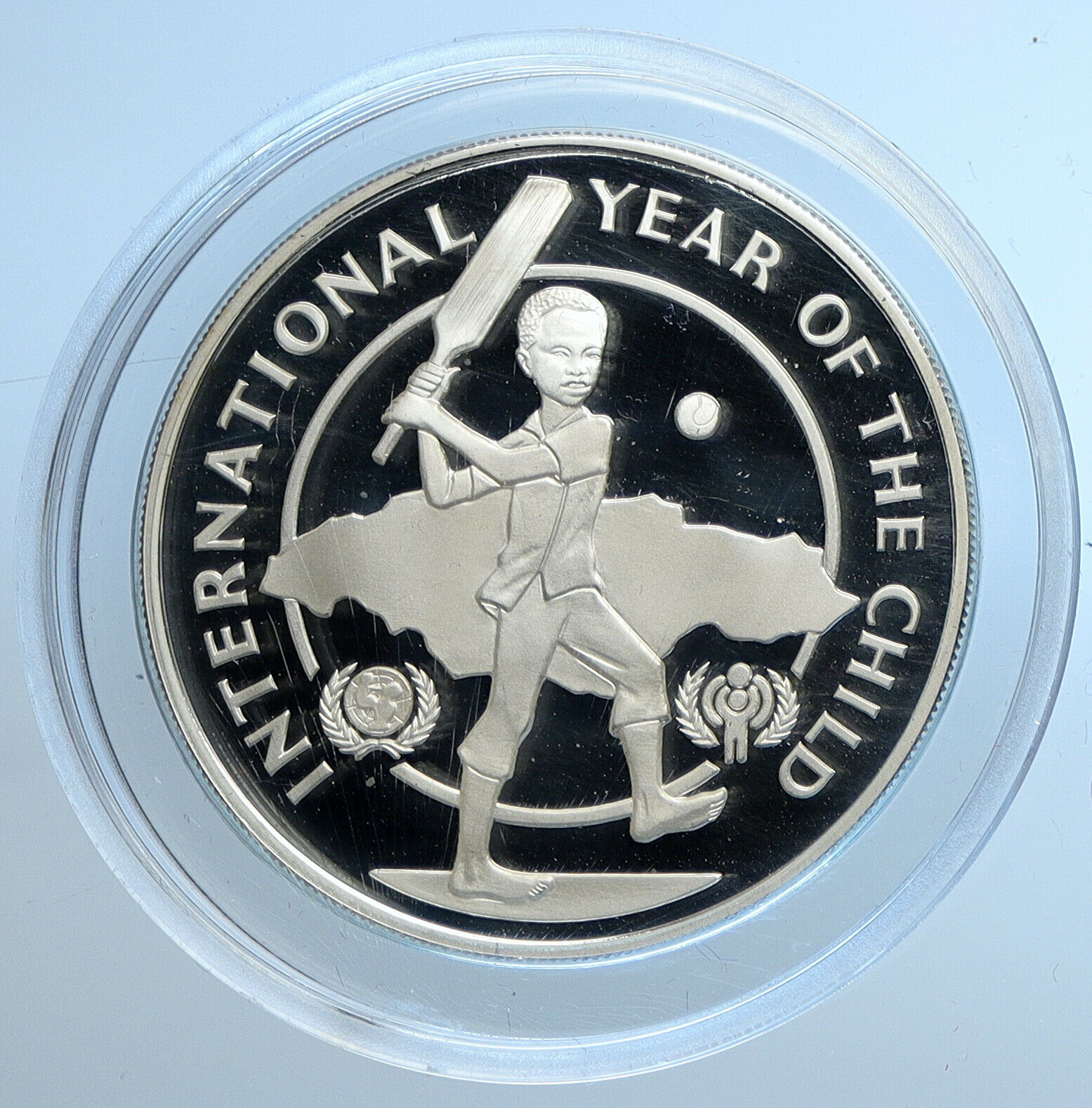 1979 JAMAICA Year of the CHILD Cricket Old Vintage PROOF SILVER $10 Coin i109744