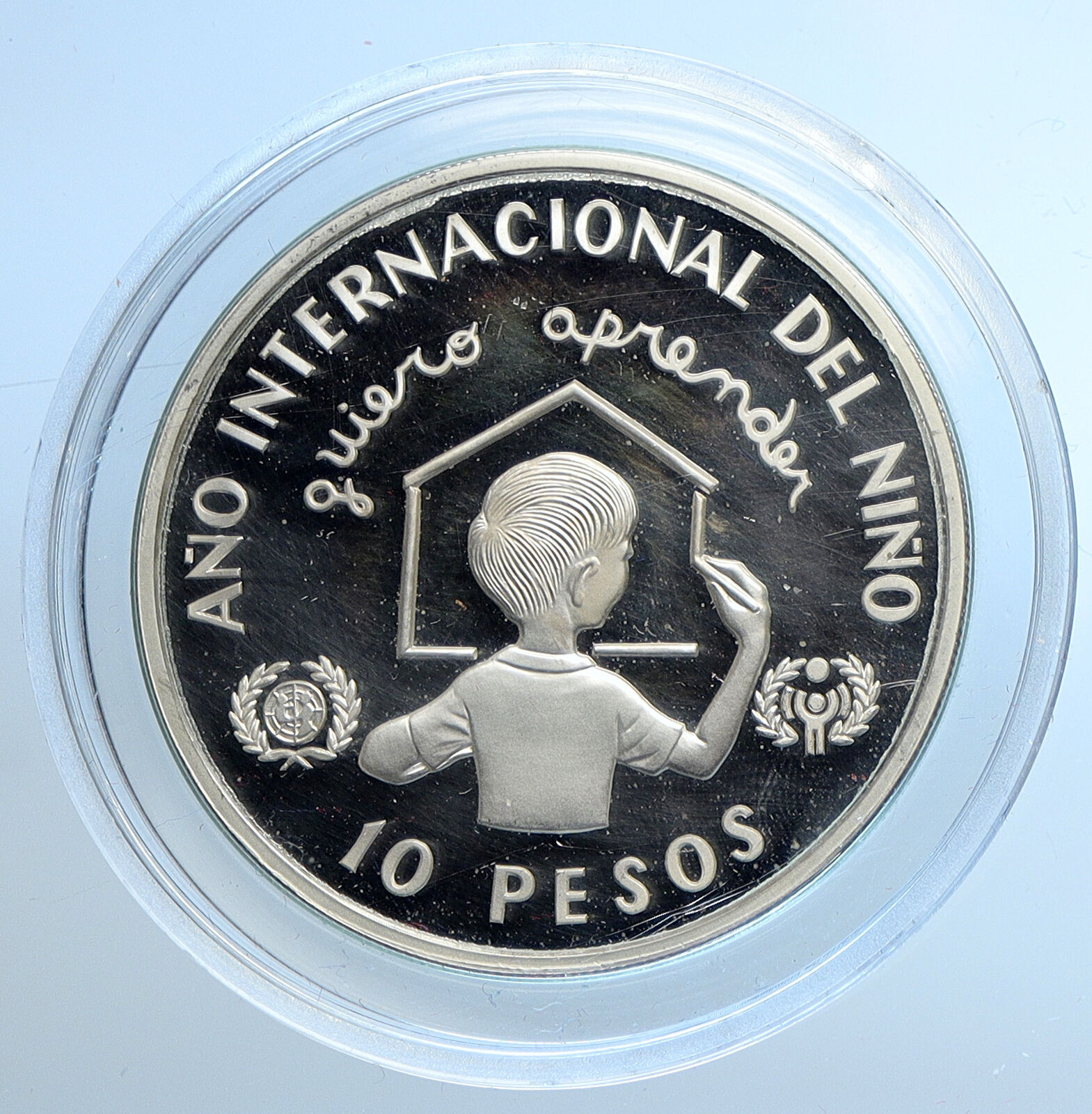 1982 DOMINICAN REPUBLIC Year of the Child OLD Proof Silver 10 Pesos Coin i109750