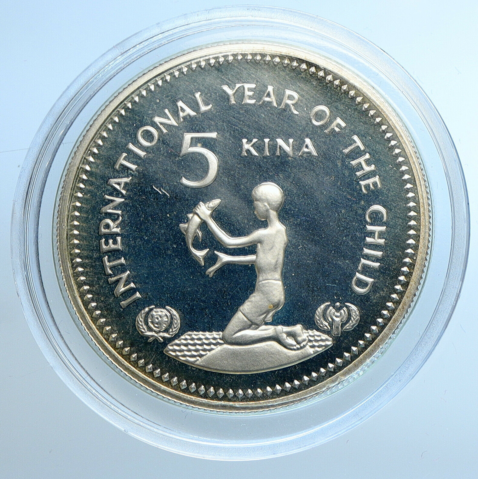 1981 PAPUA NEW GUINEA Year of the Child UN Old Proof Silver 5 Kina Coin i109747