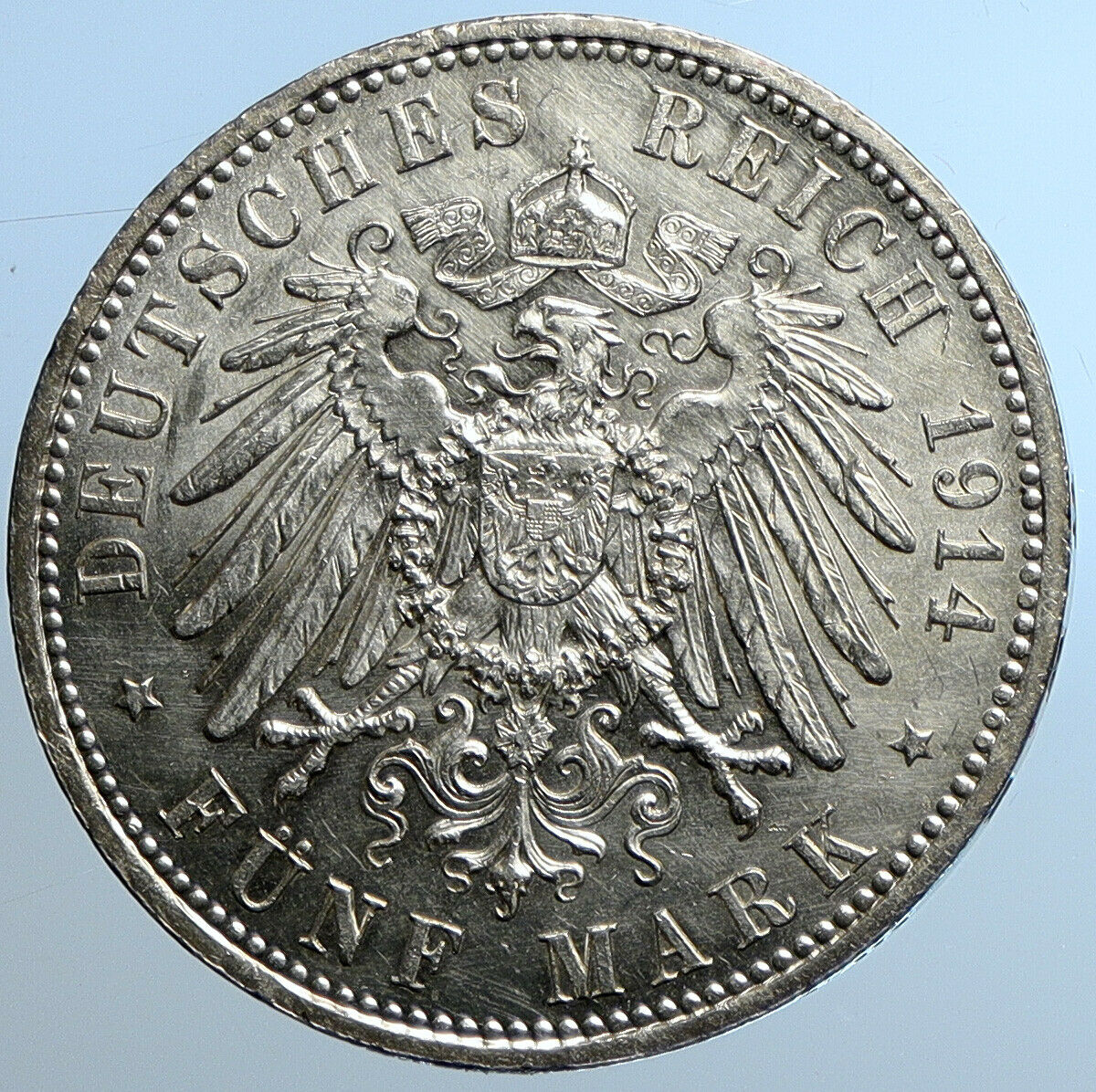 1914 A GERMANY GERMAN STATES PRUSSIA WILHELM II Old Silver 5 Mark Coin i109782