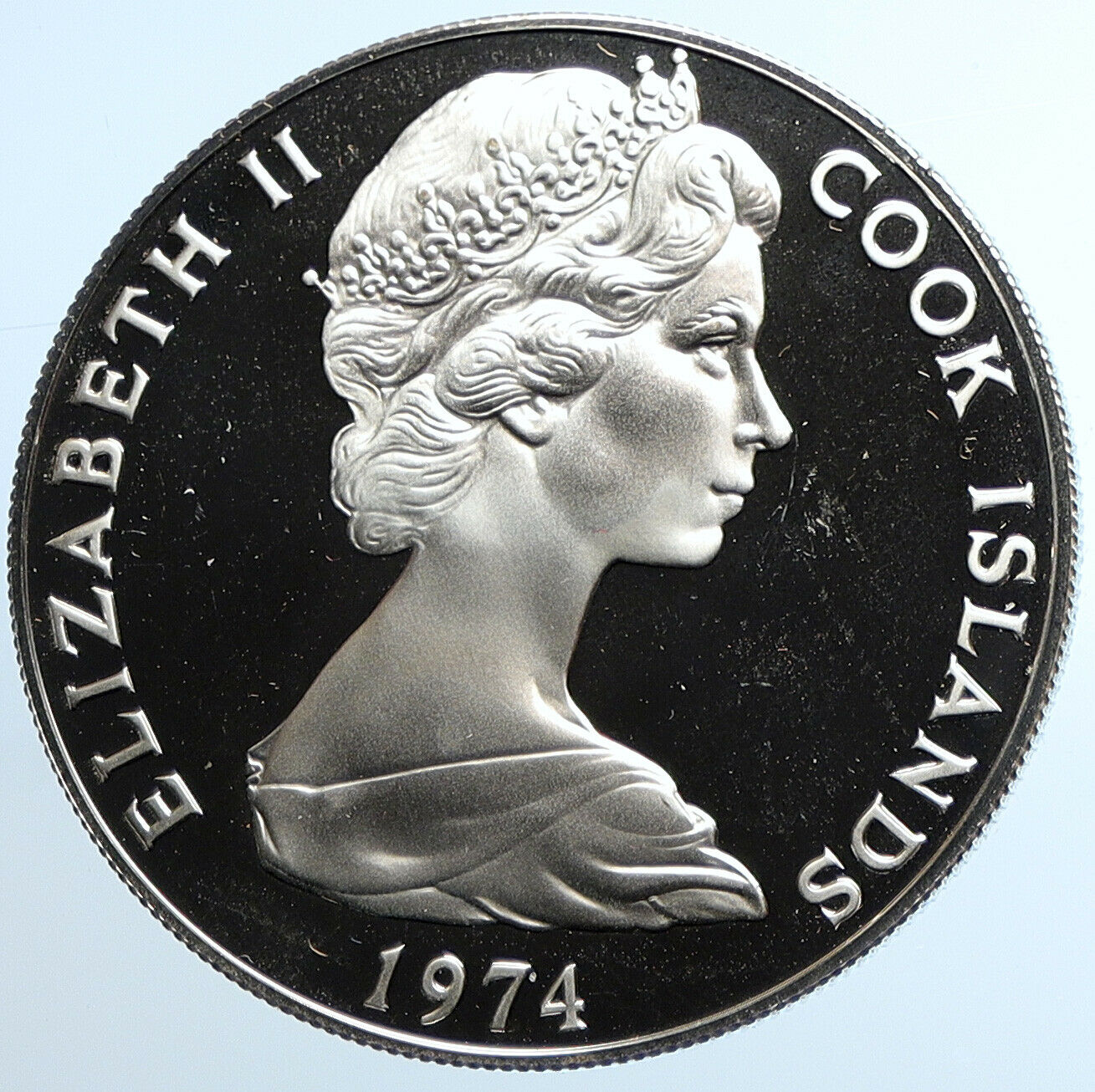 1974 COOK ISLANDS Elizabeth II James Cook Proof Silver 7 1/2 Dollar Coin i109780