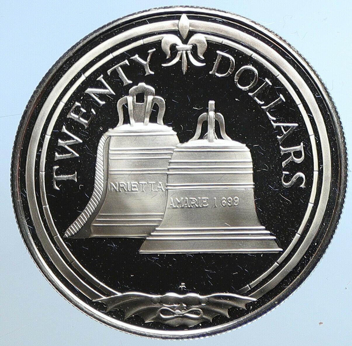 1985 British Virgin Islands TREASURES Bells Old Proof Silver $20 Coin i109755