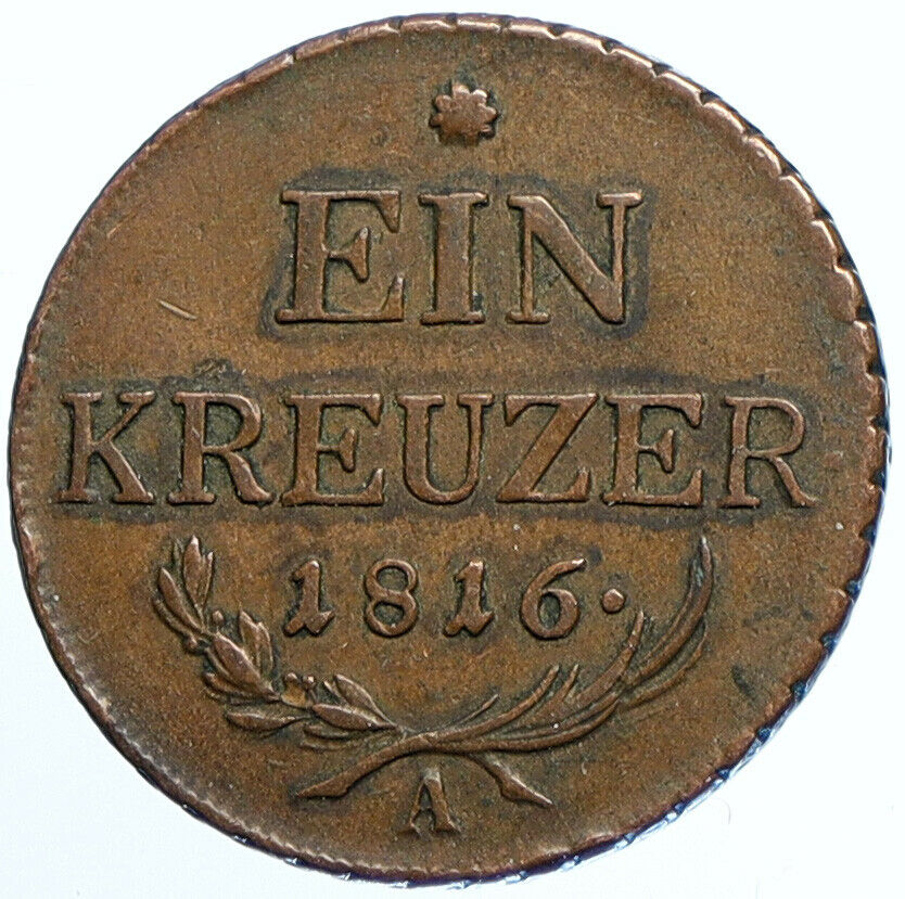 1816 A AUSTRIA Emperor FRANZ Francis II Antique 1 Kreuzer Austrian Coin i109789