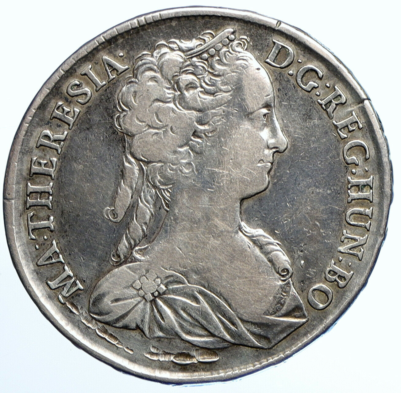 1742 KB HUNGARY Queen Maria Theresia MADONNA Old Silver 1 Thaler Coin i109811