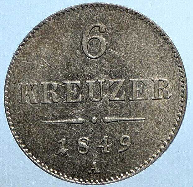 1849 A AUSTRIA KING FRANZ JOSEPH I Vintage Eagle Silver 6 Kreuzer Coin i109808