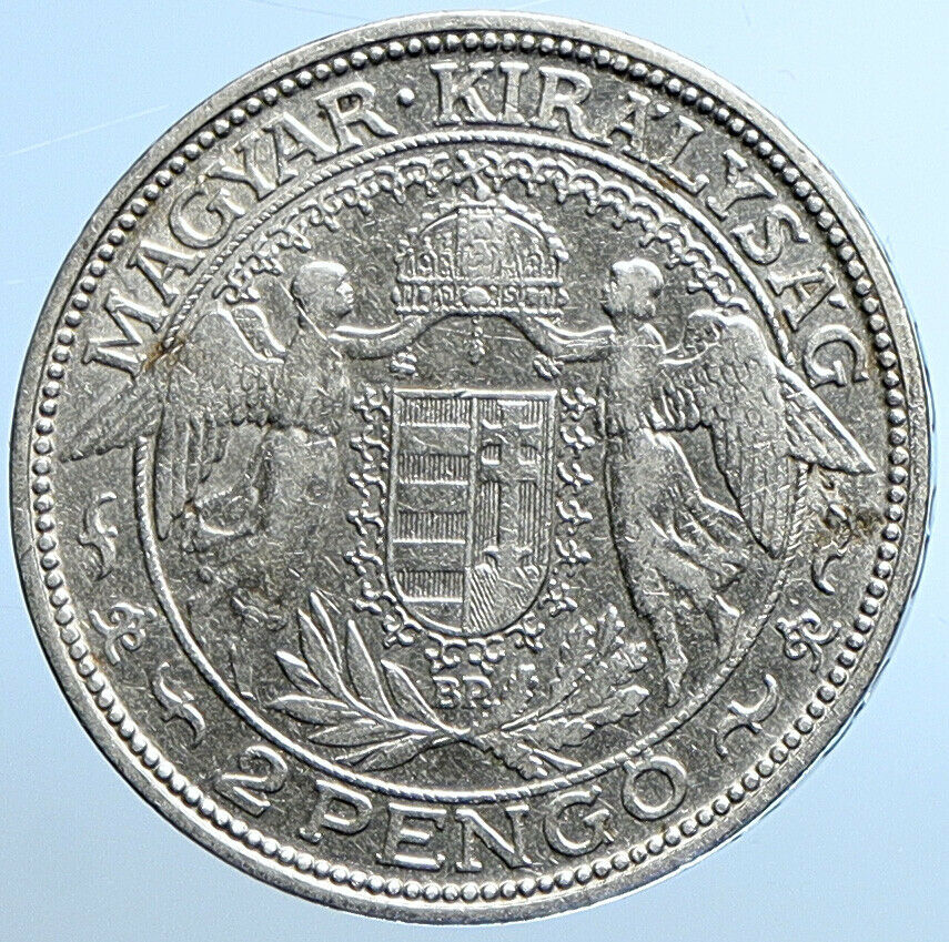 1938 HUNGARY Miklós Horthy MADONNA CHILD Antique OLD Silver 2 Pengo Coin i109820