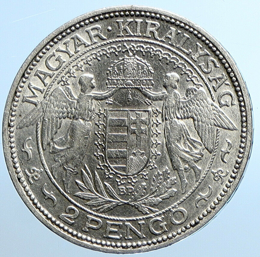 1938 HUNGARY Miklós Horthy MADONNA CHILD Antique OLD Silver 2 Pengo Coin i109818