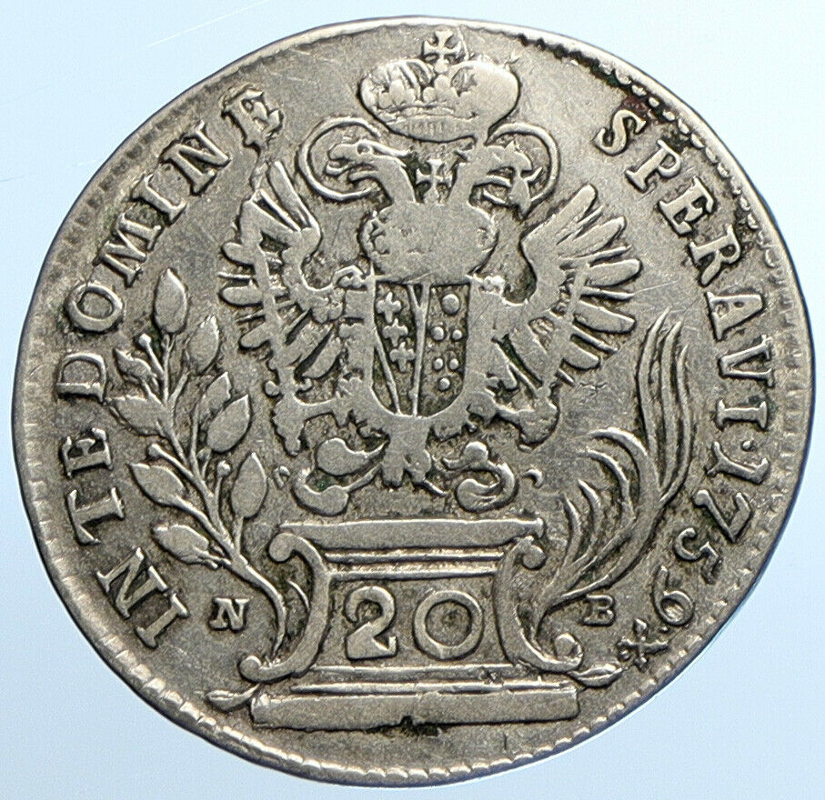 1759 HUNGARY King Francis I of Lorraine FRANZ Old Silver 20 Kreuzer Coin i109815