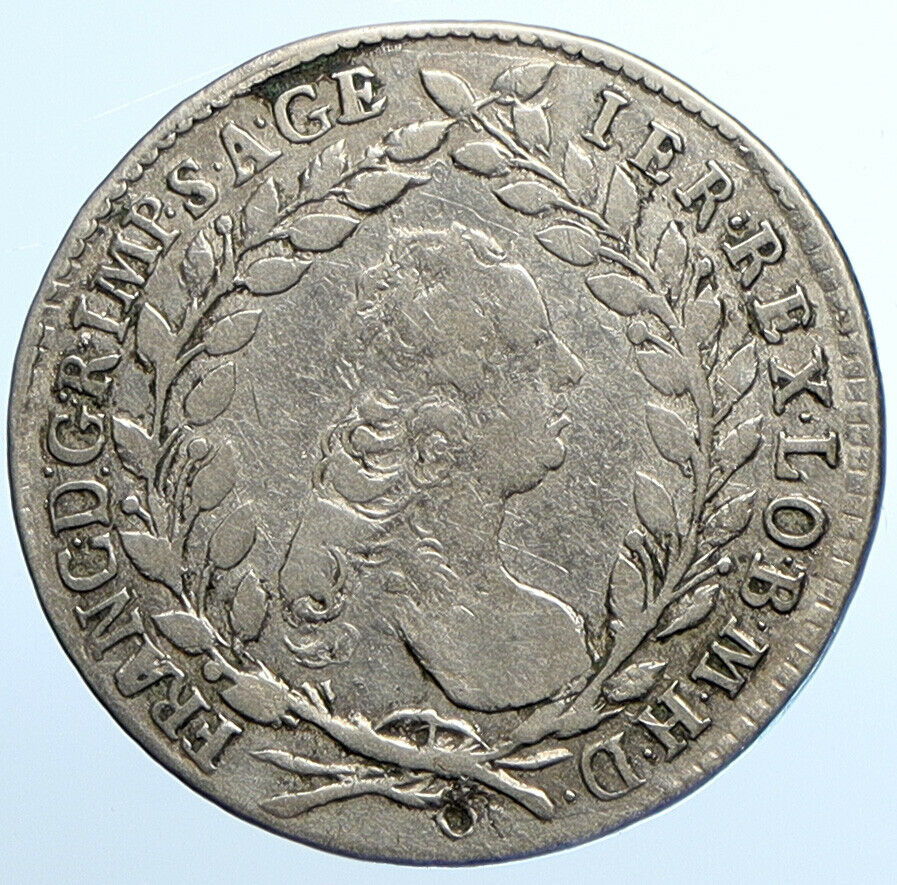 1759 HUNGARY King Francis I of Lorraine FRANZ Old Silver 20 Kreuzer Coin i109815