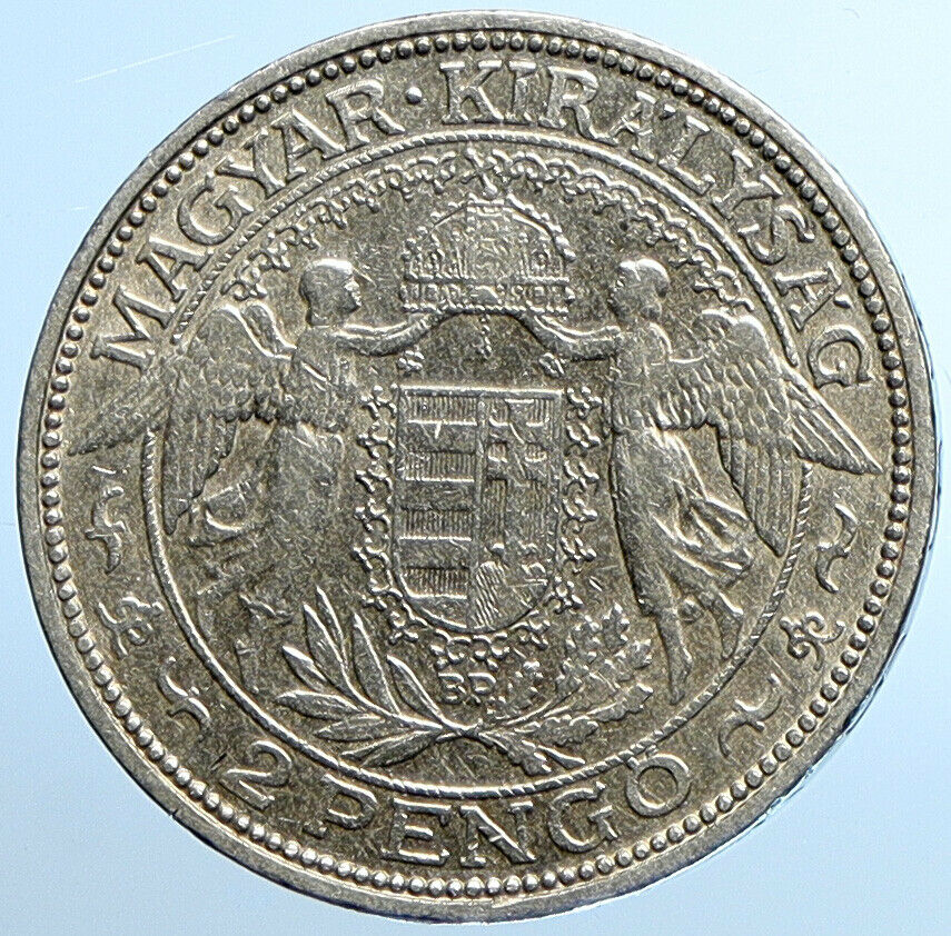 1933 HUNGARY Miklós Horthy MADONNA CHILD Antique OLD Silver 2 Pengo Coin i109817