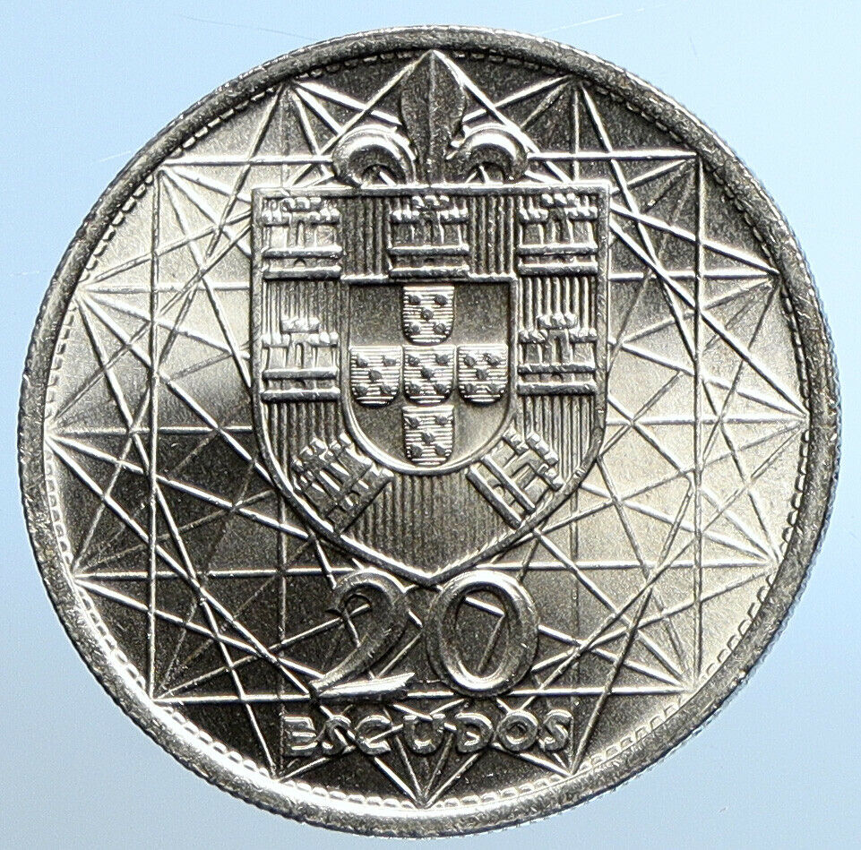 1966 PORTUGAL Opening SALAZAR BRIDGE Antique Old Silver 20 Escudos Coin i109825