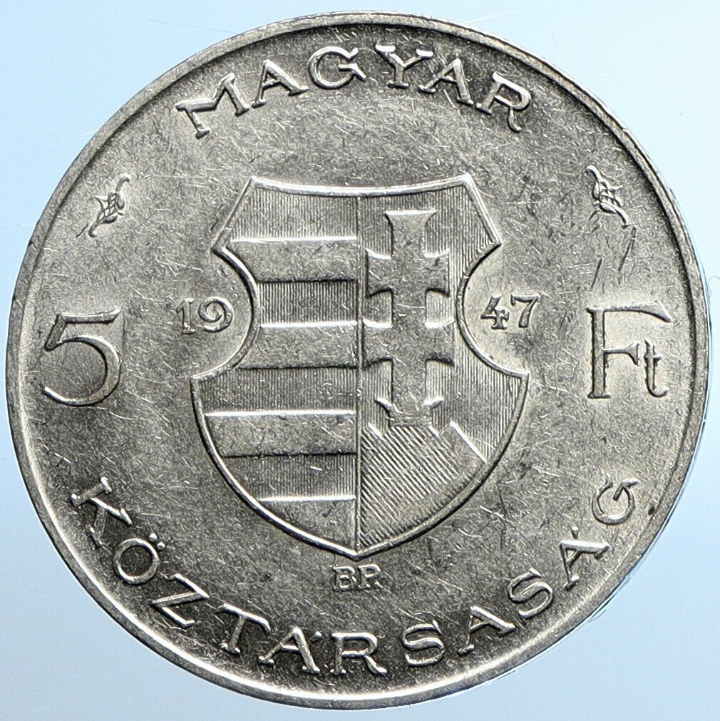 1947 HUNGARY Franz Joseph I & Lajos Kossuth Vintage Silver 5 Forint Coin i109832