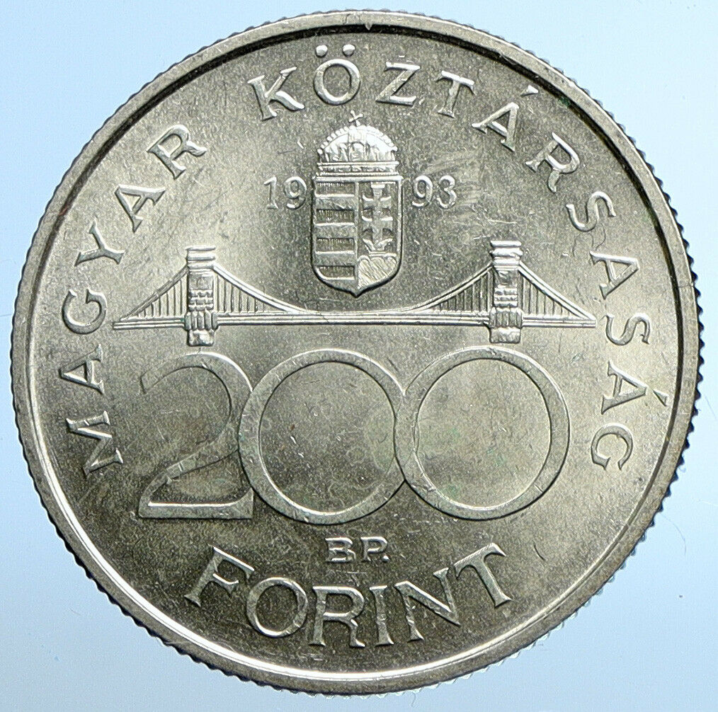 1993 HUNGARY National Bank Ersebet Bridge Proof Silver 200 Forint Coin i109856