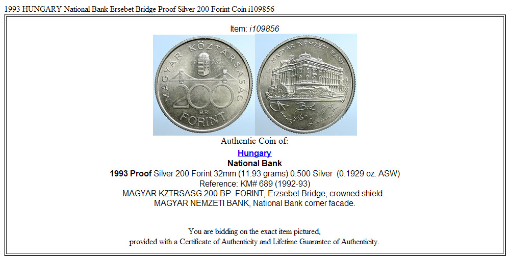 1993 HUNGARY National Bank Ersebet Bridge Proof Silver 200 Forint Coin i109856