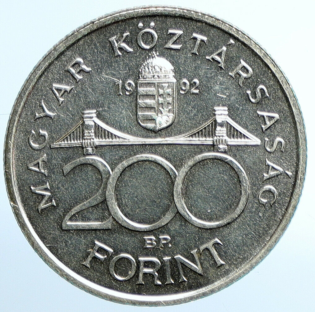 1992 HUNGARY National Bank Ersebet Bridge Proof Silver 200 Forint Coin i109852