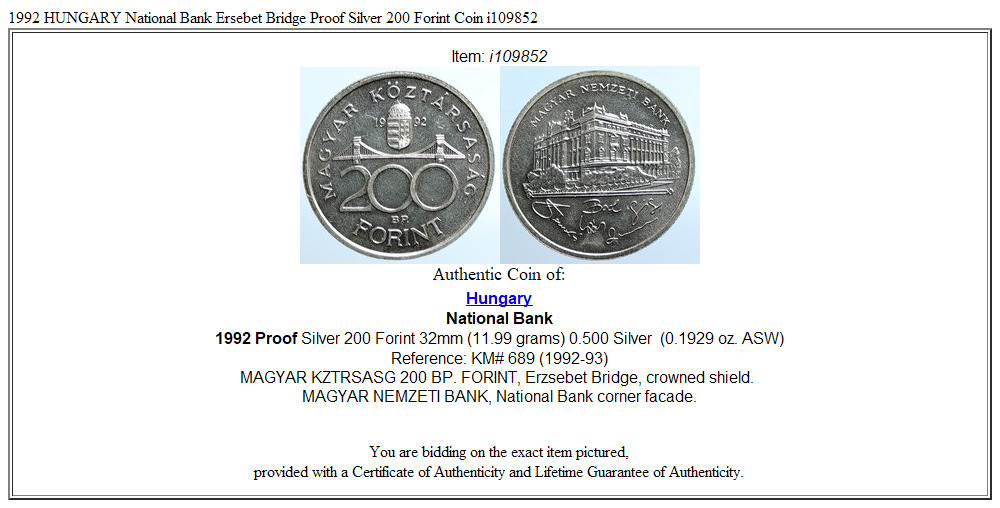 1992 HUNGARY National Bank Ersebet Bridge Proof Silver 200 Forint Coin i109852