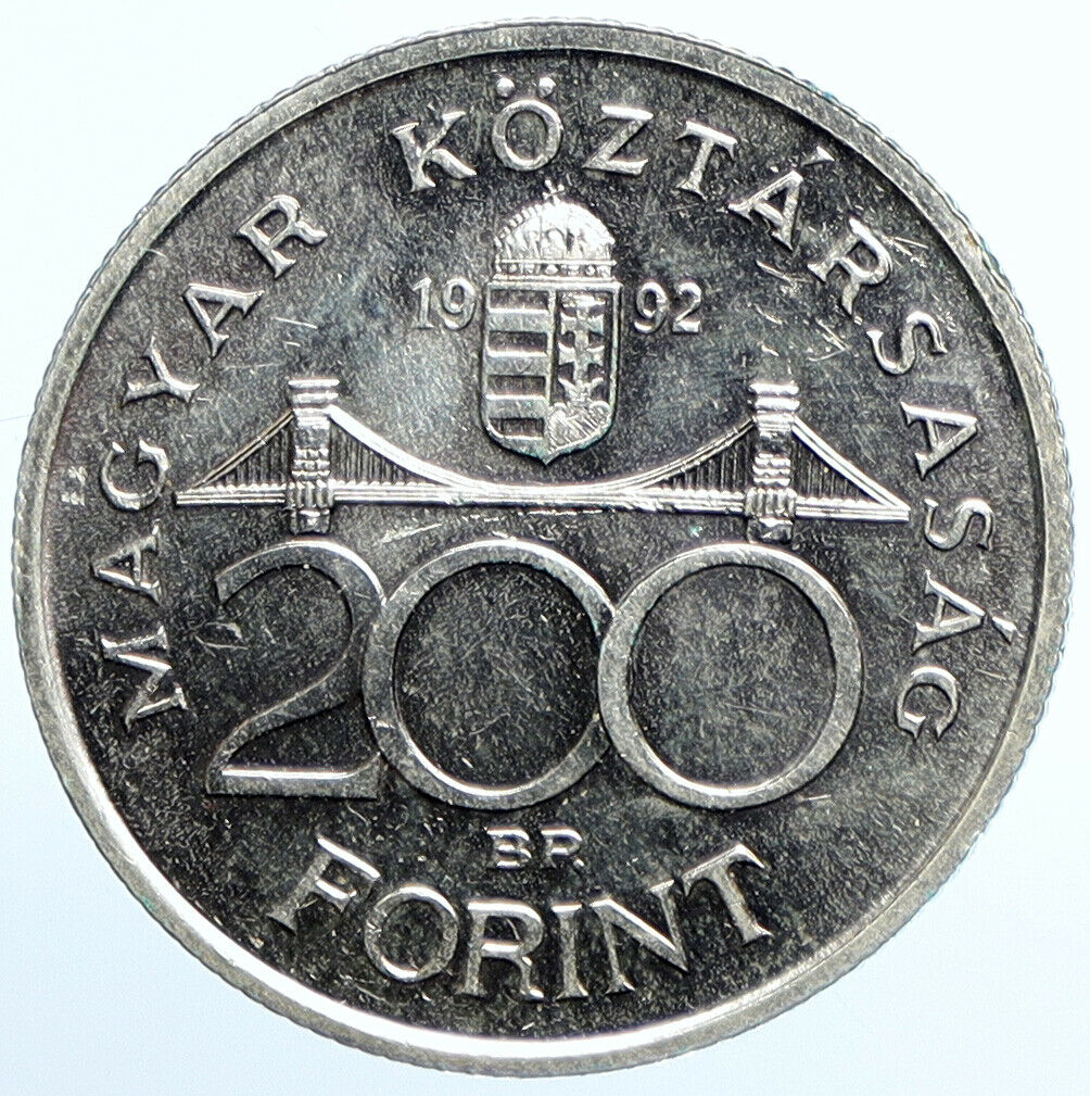 1992 HUNGARY National Bank Ersebet Bridge Proof Silver 200 Forint Coin i109853