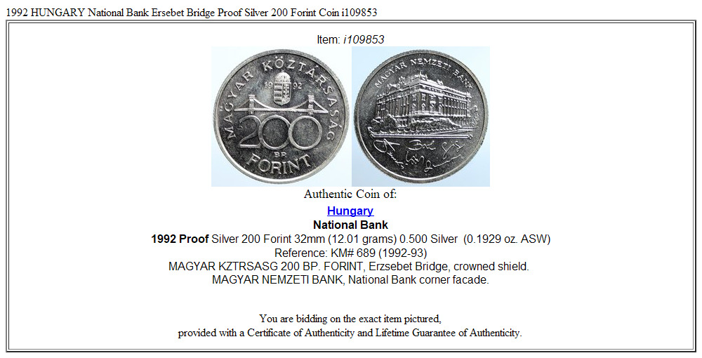 1992 HUNGARY National Bank Ersebet Bridge Proof Silver 200 Forint Coin i109853