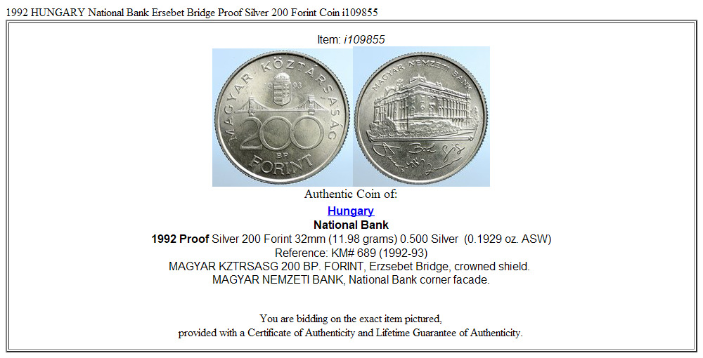 1992 HUNGARY National Bank Ersebet Bridge Proof Silver 200 Forint Coin i109855