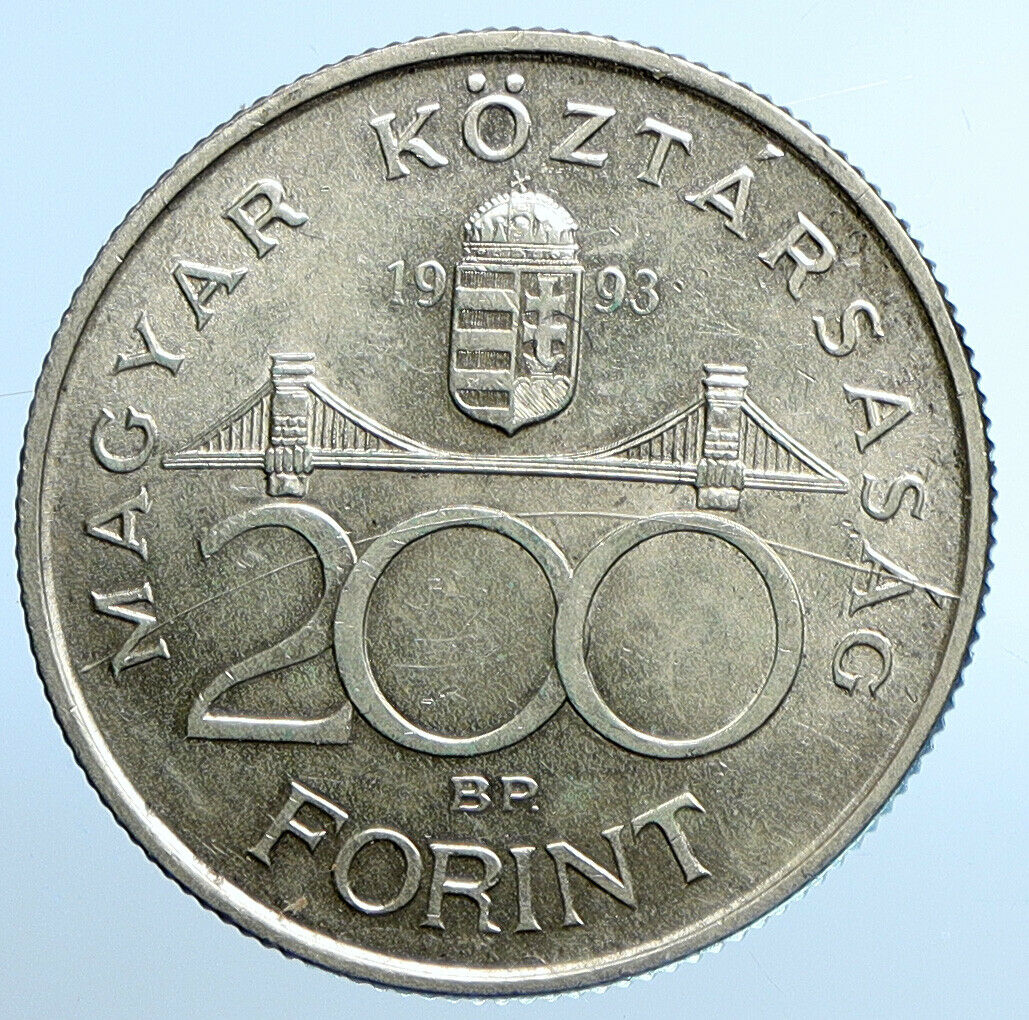 1993 HUNGARY National Bank Ersebet Bridge Proof Silver 200 Forint Coin i109857