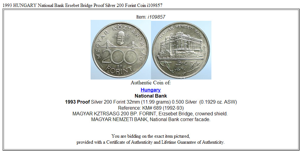 1993 HUNGARY National Bank Ersebet Bridge Proof Silver 200 Forint Coin i109857