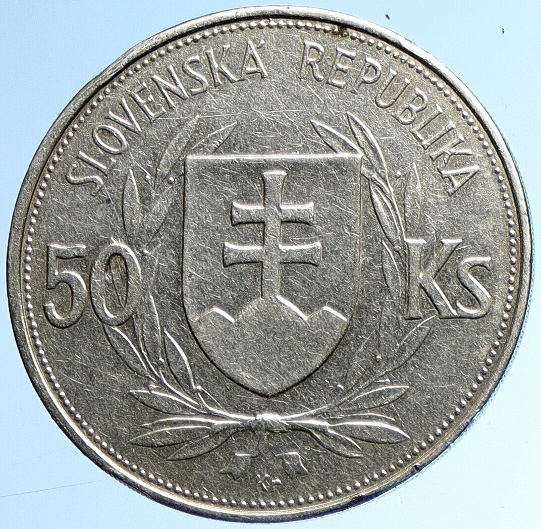 1944 SLOVAKIA REPUBLIC Jozef Tiso VINTAGE Silver 50 Korun Slovakian Coin i109895