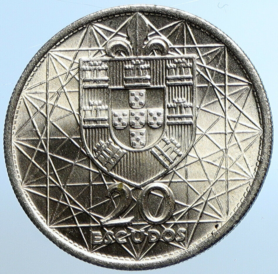 1966 PORTUGAL Opening SALAZAR BRIDGE Antique Old Silver 20 Escudos Coin i109826