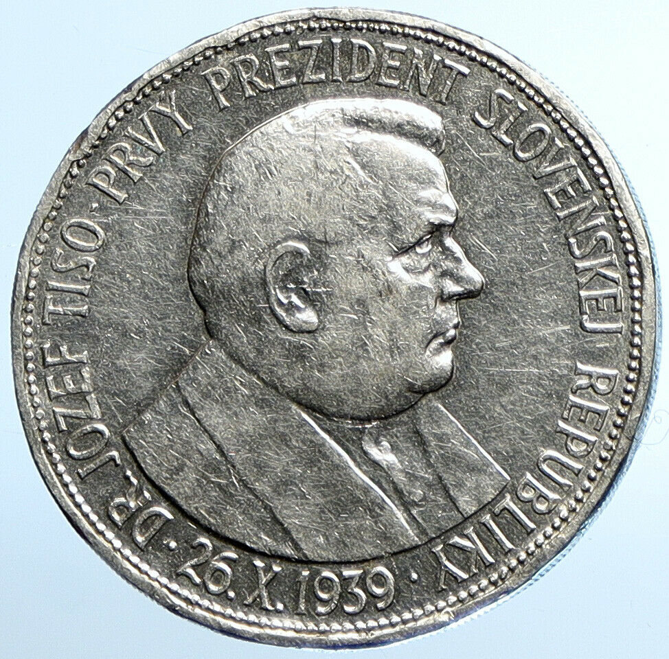 1939 SLOVAKIA REPUBLIC Jozef Tiso VINTAGE Silver 20 Korun Slovakian Coin i109844