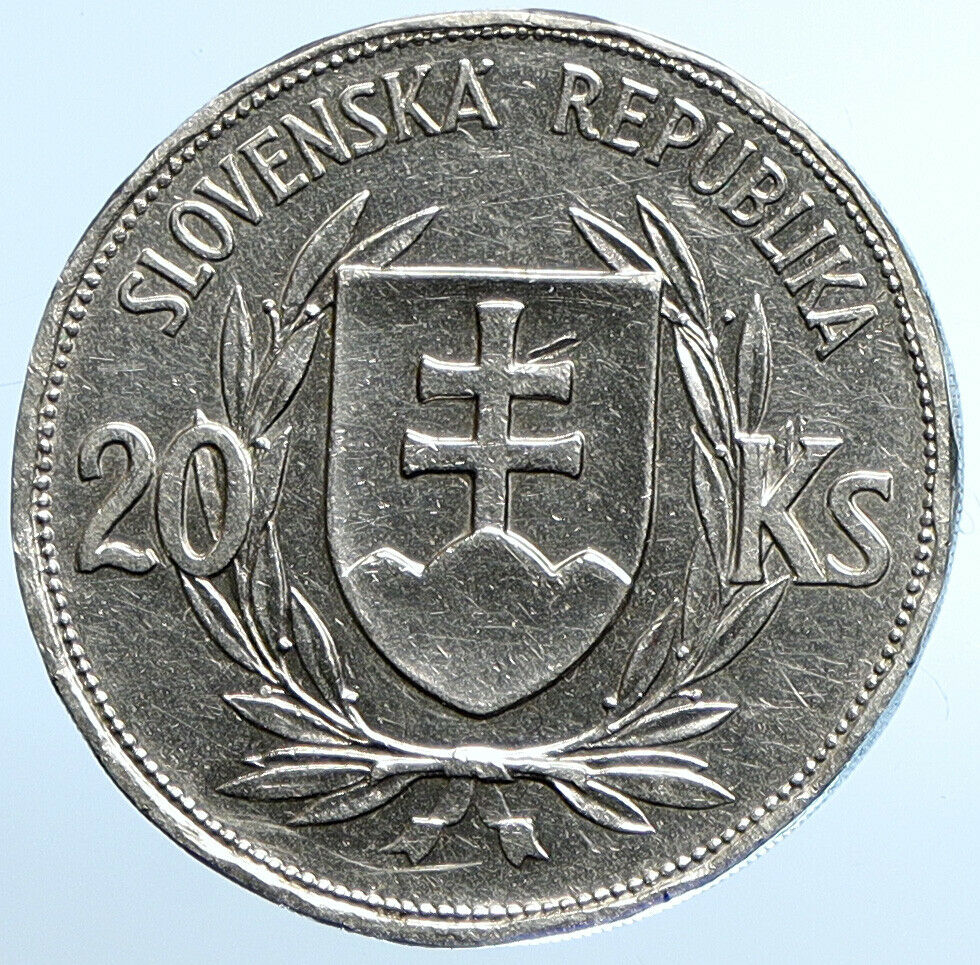 1939 SLOVAKIA REPUBLIC Jozef Tiso VINTAGE Silver 20 Korun Slovakian Coin i109844