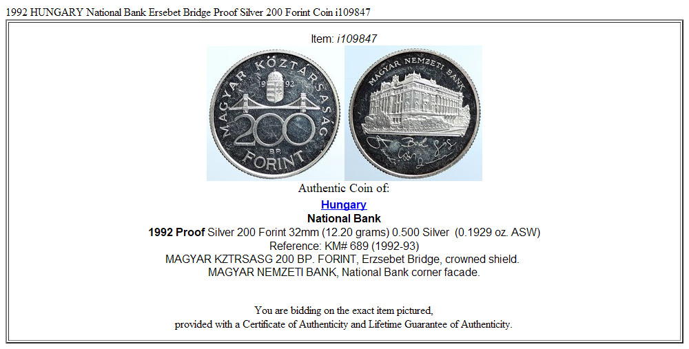 1992 HUNGARY National Bank Ersebet Bridge Proof Silver 200 Forint Coin i109847