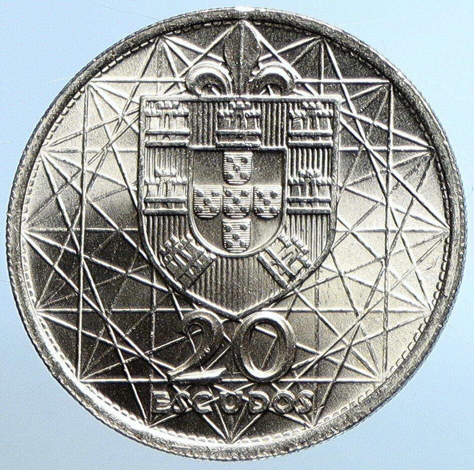 1966 PORTUGAL Opening SALAZAR BRIDGE Antique Old Silver 20 Escudos Coin i109827